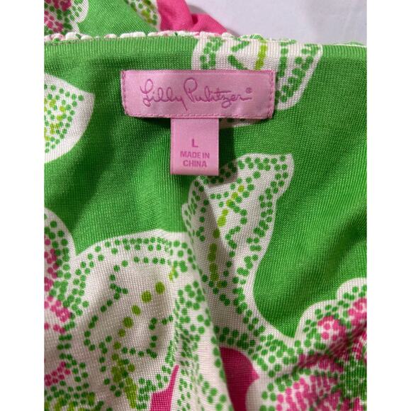 Lilly Pulitzer L Clare Silk Cotton Dress Pink Green Y2K Ruffle Babydoll Feminine - Picture 4 of 8